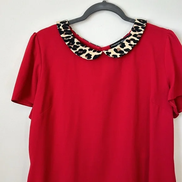 Dorothy Perkins Red Shift Dress with Peter Pan Leopard Collar, size 18UK or 14US - Picture 2 of 10